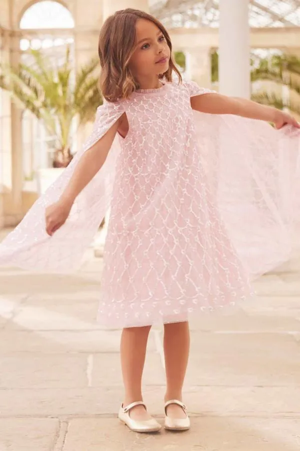 KIDS Needle and Thread Heart Lattice Cape Kids Dress Pink