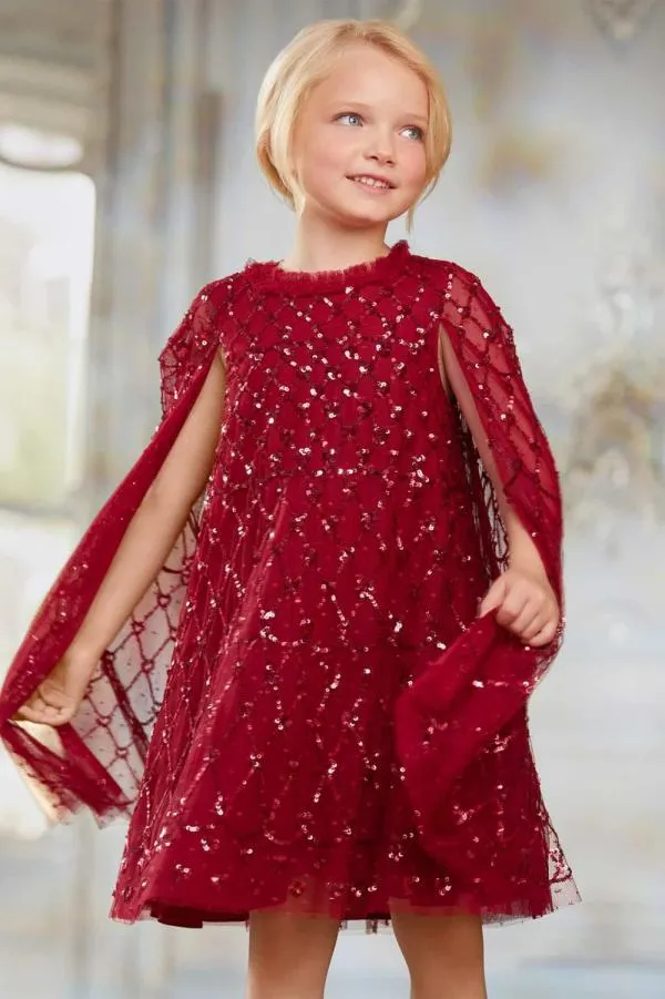 KIDS Needle and Thread Heart Lattice Cape Kids Dress Red