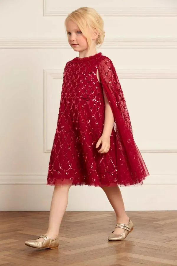 KIDS Needle and Thread Heart Lattice Cape Kids Dress Red KIDS Needle and Thread Heart Lattice Cape Kids Dress Red