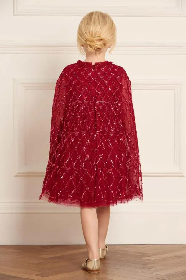 KIDS Needle and Thread Heart Lattice Cape Kids Dress Red KIDS Needle and Thread Heart Lattice Cape Kids Dress Red