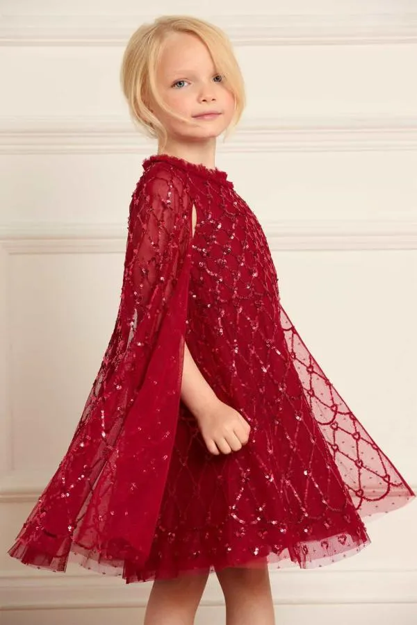 KIDS Needle and Thread Heart Lattice Cape Kids Dress Red KIDS Needle and Thread Heart Lattice Cape Kids Dress Red