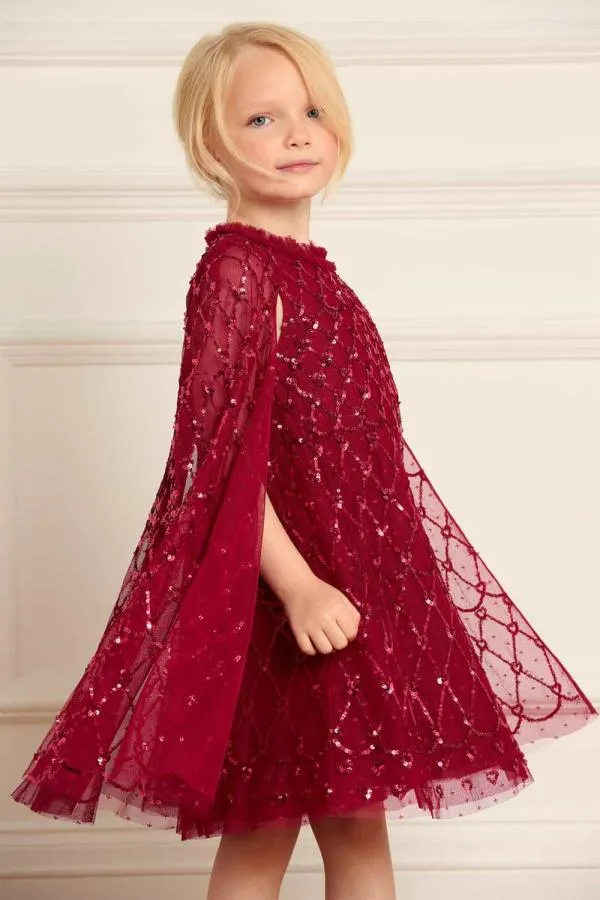 KIDS Needle and Thread Heart Lattice Cape Kids Dress Red KIDS Needle and Thread Heart Lattice Cape Kids Dress Red