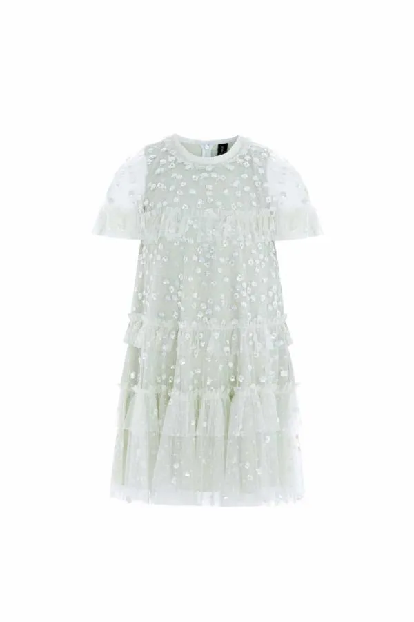 KIDS Needle and Thread Leila Dot Tiered Cape Kids Dress Green KIDS Needle and Thread Leila Dot Tiered Cape Kids Dress Green