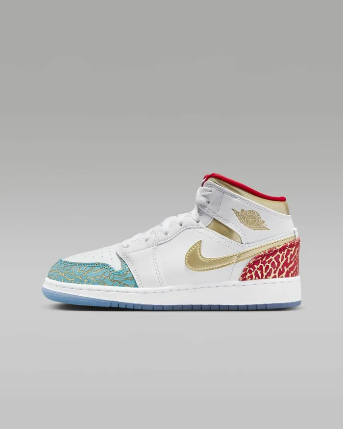Kids Nike Jordan Air Jordan 1 Mid Sneaker School Whiteuniversity Redmetallic Gold Kids Nike Jordan Air Jordan 1 Mid Sneaker School Whiteuniversity Redmetallic Gold