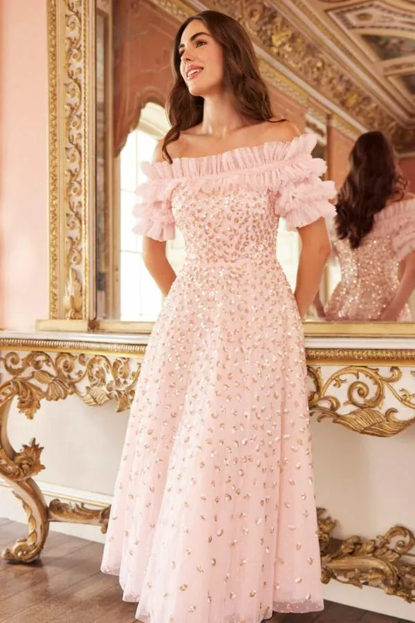 KIDSWomen Needle and Thread Autumn Leaves OffShoulder Ballerina Dress Pink