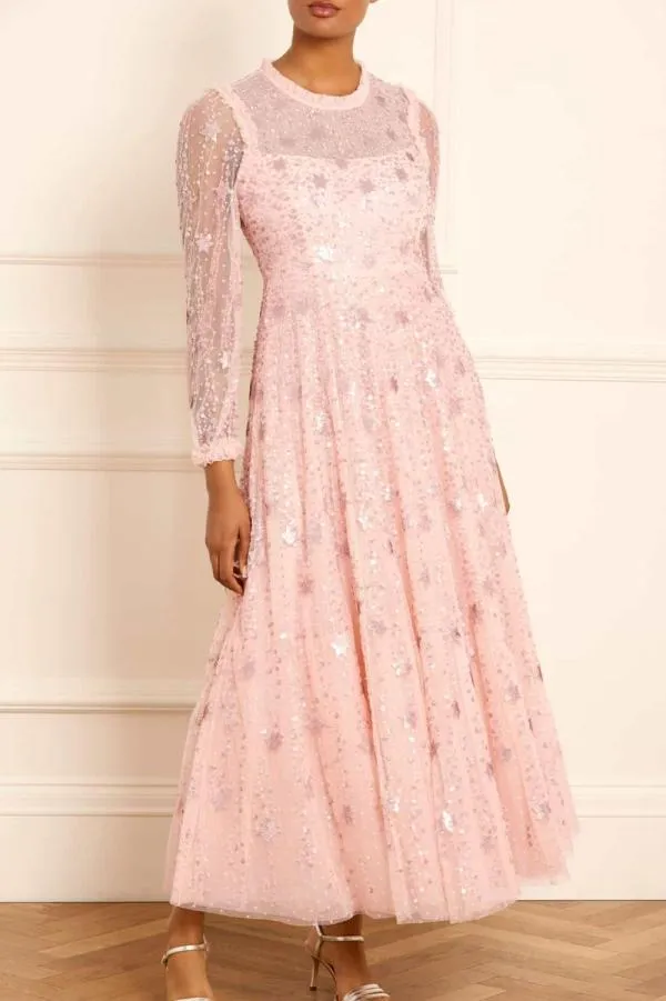 KIDSWomen Needle and Thread Shooting Stars Long Sleeve Ankle Gown Pink