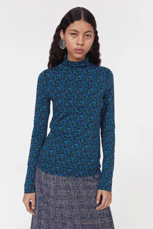 Kiena Floral Jersey Top Black Cobalt Women Rodebjer Tops