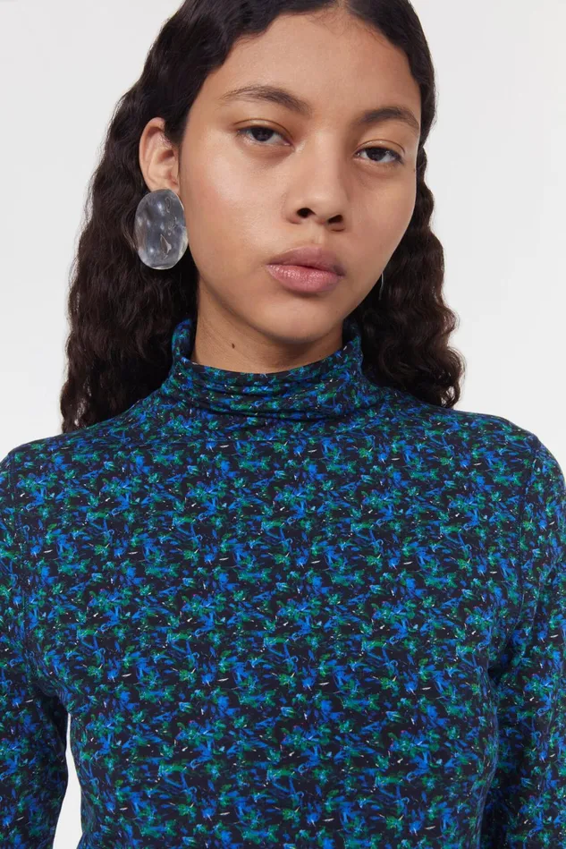 Kiena Floral Jersey Top Black Cobalt Women Rodebjer Tops