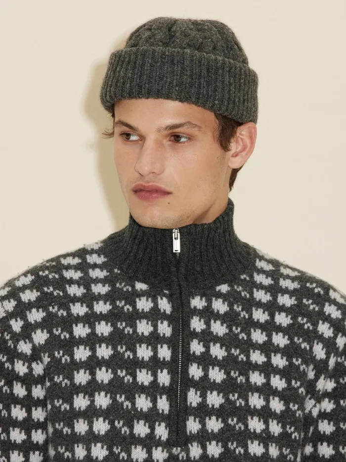 Knitwear Men Holzweiler Castle Nordic Pattern Half Zip Dk Grey Mix
