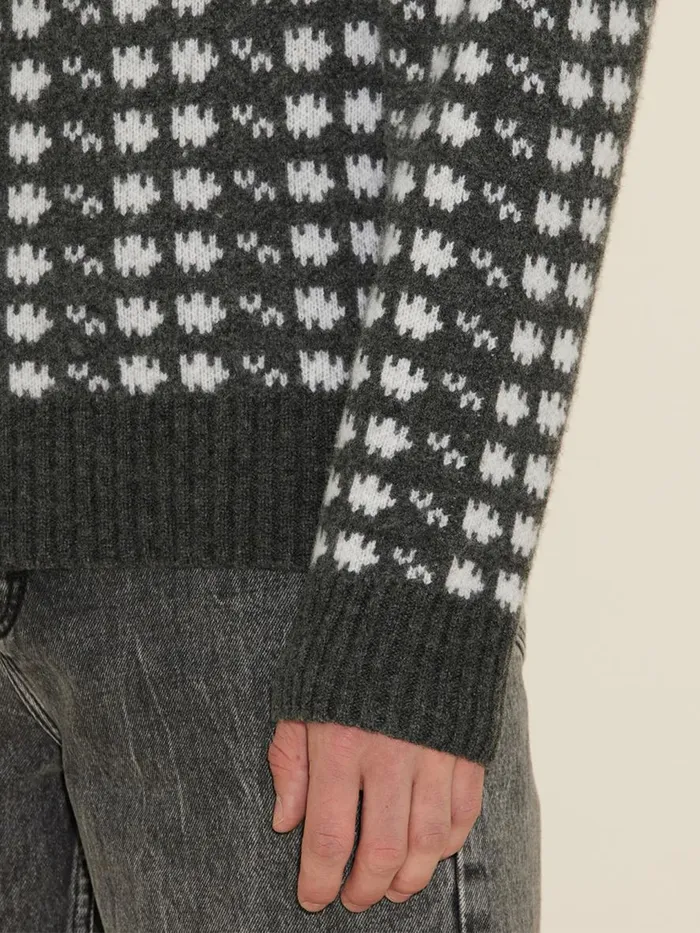 Knitwear Men Holzweiler Castle Nordic Pattern Half Zip Dk Grey Mix