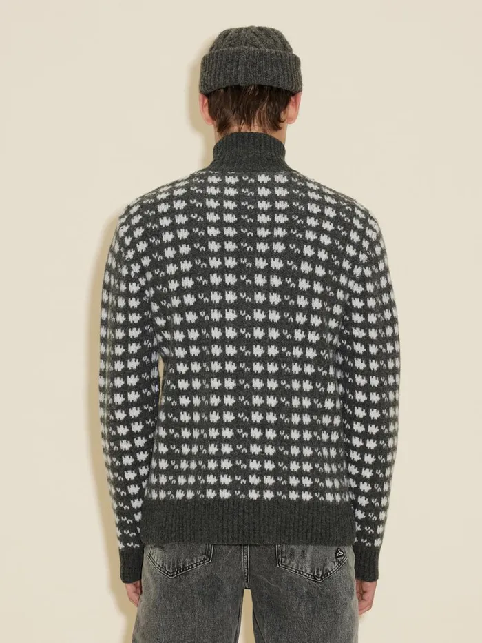 Knitwear Men Holzweiler Castle Nordic Pattern Half Zip Dk Grey Mix