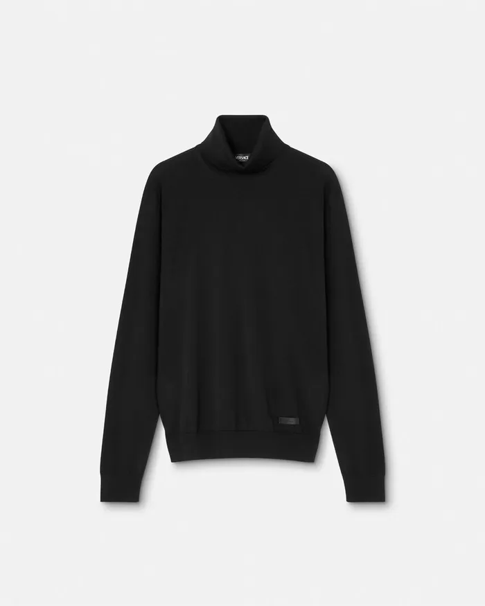 Knitwear Men Versace SilkBlend Knit Turtleneck Sweater Black