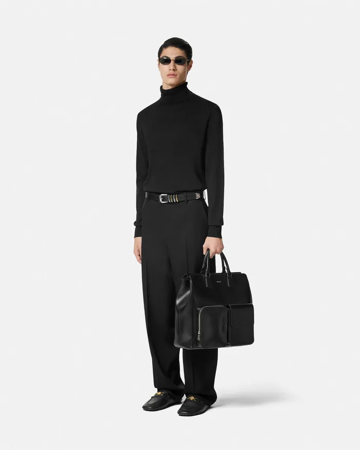 Knitwear Men Versace SilkBlend Knit Turtleneck Sweater Black