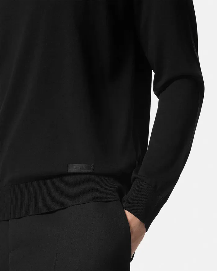 Knitwear Men Versace SilkBlend Knit Turtleneck Sweater Black