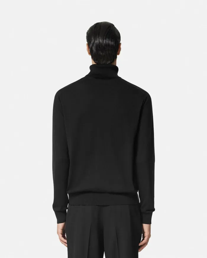 Knitwear Men Versace SilkBlend Knit Turtleneck Sweater Black