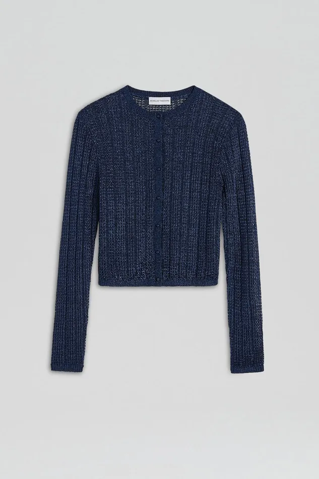 Knitwear Scanlan Theodore Women METALLIC KNIT CROP CARDIGAN NAVY