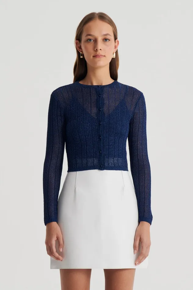 Knitwear Scanlan Theodore Women METALLIC KNIT CROP CARDIGAN NAVY