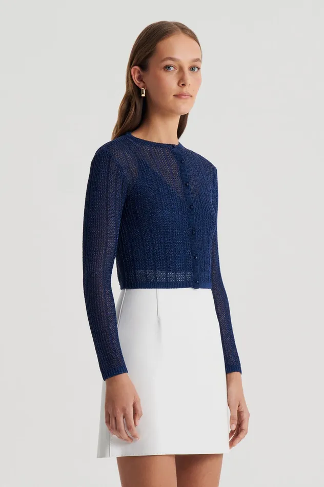 Knitwear Scanlan Theodore Women METALLIC KNIT CROP CARDIGAN NAVY