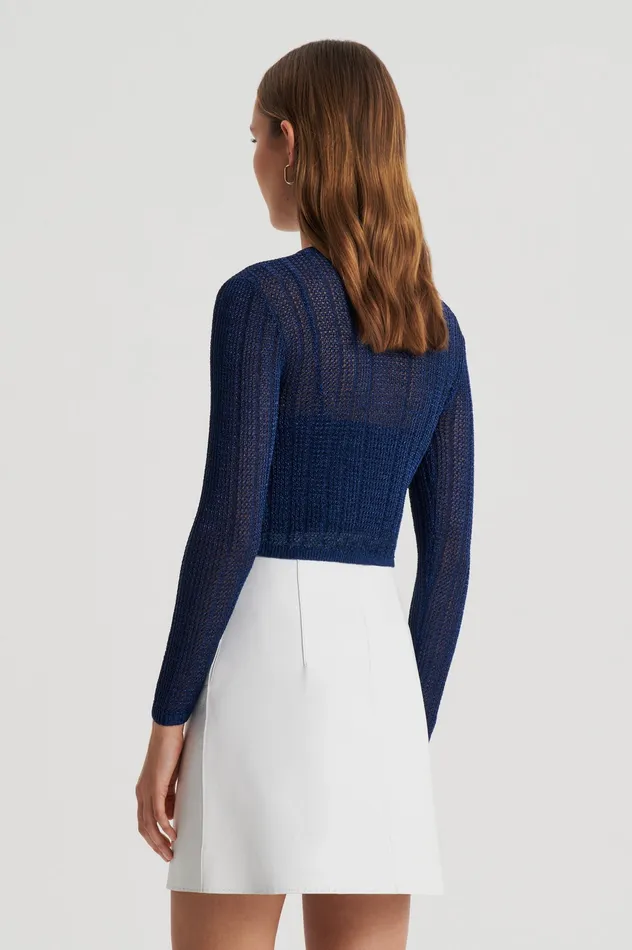Knitwear Scanlan Theodore Women METALLIC KNIT CROP CARDIGAN NAVY