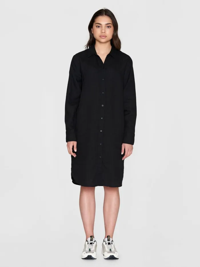 KnowledgeCotton Apparel Dresses And Skirts Classic Linen Dress Black Jet 8211 Women KnowledgeCotton Apparel Dresses And Skirts Classic Linen Dress Black Jet 8211 Women
