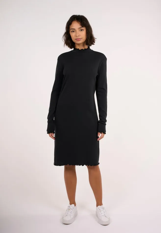 KnowledgeCotton Apparel Dresses And Skirts Jersey Wool High Neck Long Sleeve Merino Dress Black Jet 8211 Women