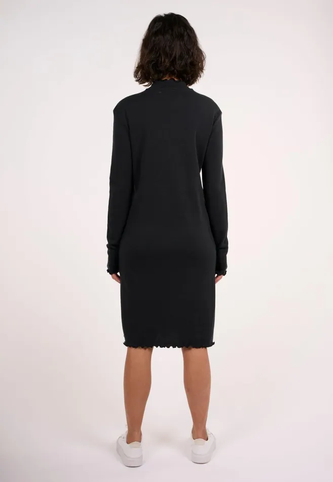 KnowledgeCotton Apparel Dresses And Skirts Jersey Wool High Neck Long Sleeve Merino Dress Black Jet 8211 Women