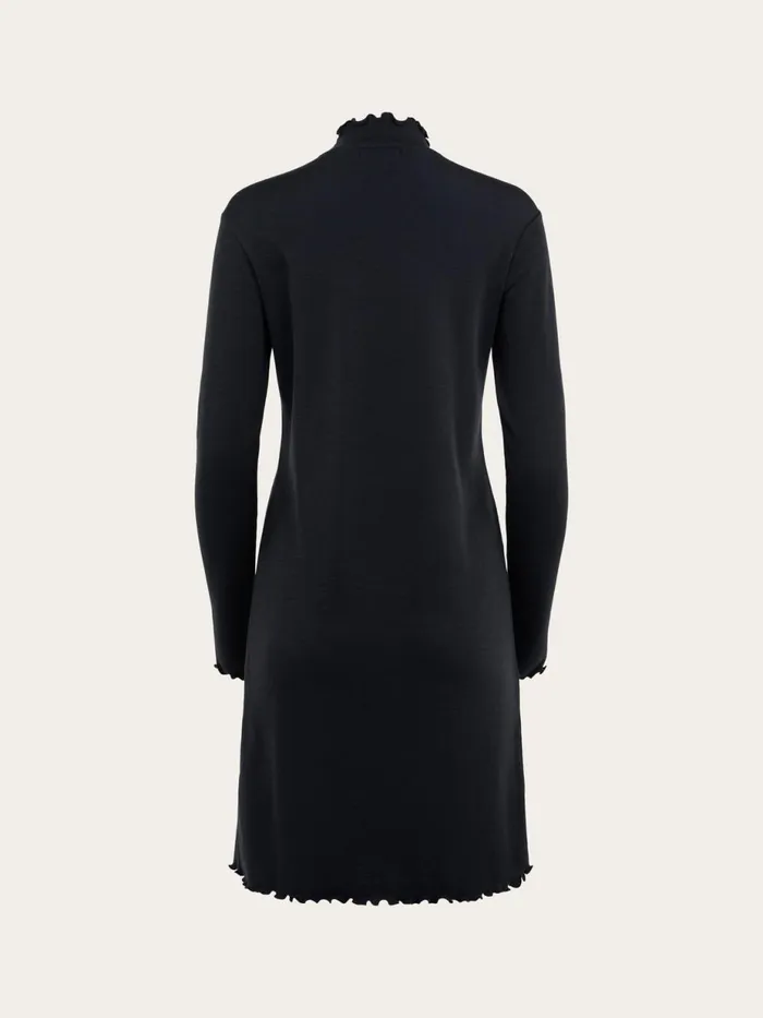 KnowledgeCotton Apparel Dresses And Skirts Jersey Wool High Neck Long Sleeve Merino Dress Black Jet 8211 Women