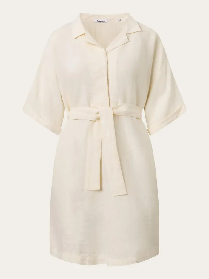 KnowledgeCotton Apparel Dresses And Skirts Linen Short Sleeved Safari Collar Midi Dress Buttercream 8211 Women KnowledgeCotton Apparel Dresses And Skirts Linen Short Sleeved Safari Collar Midi Dress Buttercream 8211 Women