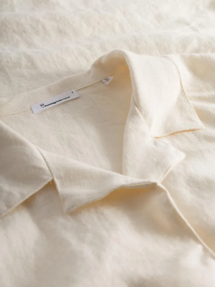 KnowledgeCotton Apparel Dresses And Skirts Linen Short Sleeved Safari Collar Midi Dress Buttercream 8211 Women KnowledgeCotton Apparel Dresses And Skirts Linen Short Sleeved Safari Collar Midi Dress Buttercream 8211 Women