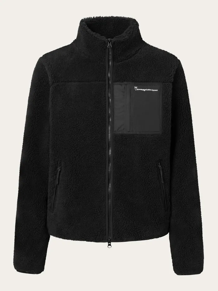 KnowledgeCotton Apparel Fleeces And Jackets Teddy High Neck Zip Jacket Black Jet 8211 Women KnowledgeCotton Apparel Fleeces And Jackets Teddy High Neck Zip Jacket Black Jet 8211 Women