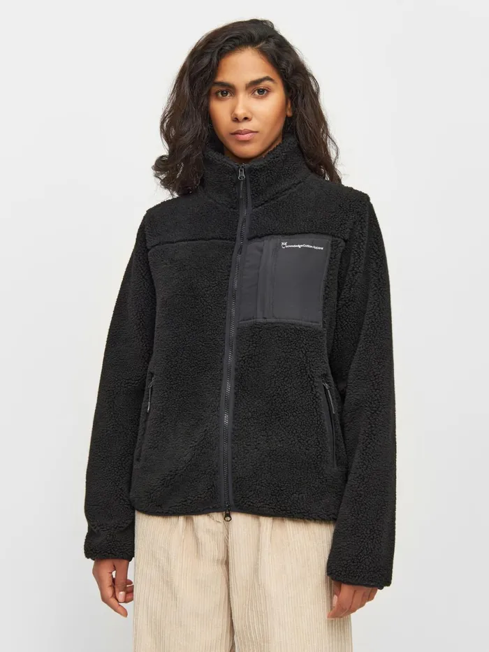 KnowledgeCotton Apparel Fleeces And Jackets Teddy High Neck Zip Jacket Black Jet 8211 Women KnowledgeCotton Apparel Fleeces And Jackets Teddy High Neck Zip Jacket Black Jet 8211 Women