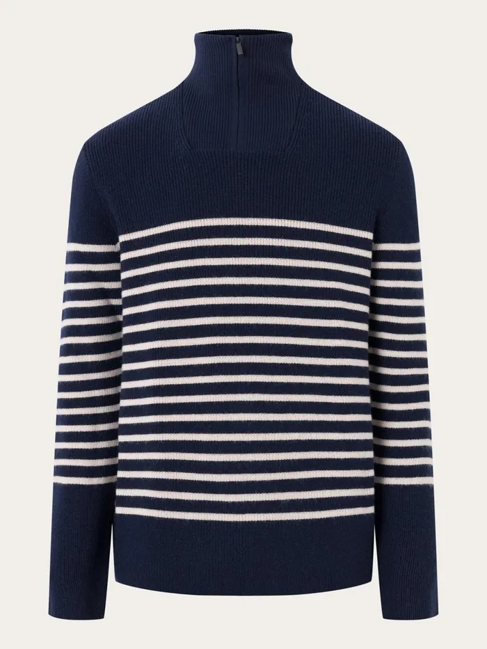 KnowledgeCotton Apparel Knits 12 Neck Zip Merino Wool Rib Knit Blue Stripe 8211 Men