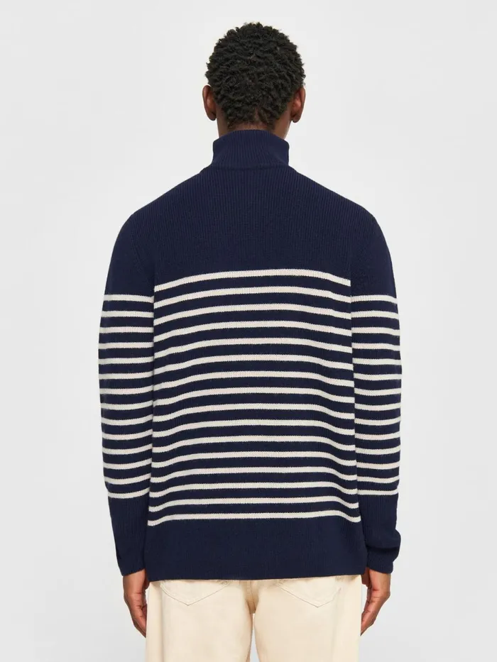 KnowledgeCotton Apparel Knits 12 Neck Zip Merino Wool Rib Knit Blue Stripe 8211 Men KnowledgeCotton Apparel Knits 12 Neck Zip Merino Wool Rib Knit Blue Stripe 8211 Men