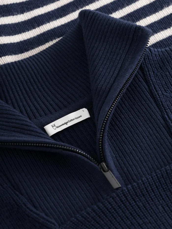 KnowledgeCotton Apparel Knits 12 Neck Zip Merino Wool Rib Knit Blue Stripe 8211 Men KnowledgeCotton Apparel Knits 12 Neck Zip Merino Wool Rib Knit Blue Stripe 8211 Men