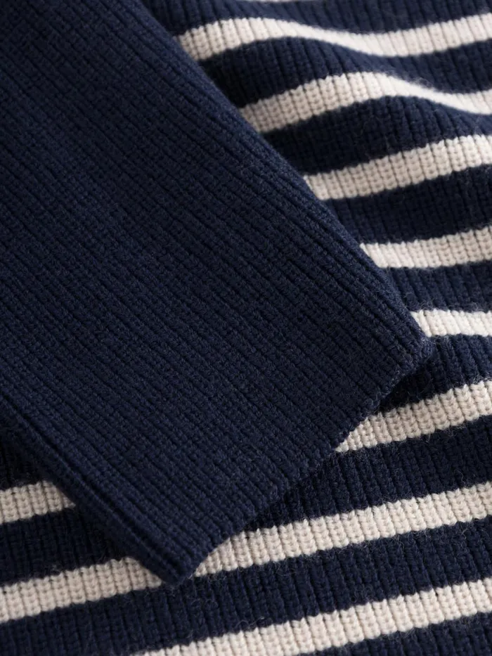 KnowledgeCotton Apparel Knits 12 Neck Zip Merino Wool Rib Knit Blue Stripe 8211 Men KnowledgeCotton Apparel Knits 12 Neck Zip Merino Wool Rib Knit Blue Stripe 8211 Men