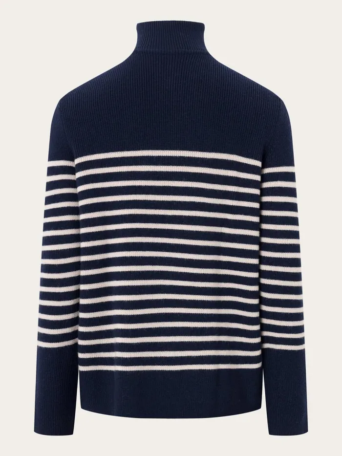 KnowledgeCotton Apparel Knits 12 Neck Zip Merino Wool Rib Knit Blue Stripe 8211 Men KnowledgeCotton Apparel Knits 12 Neck Zip Merino Wool Rib Knit Blue Stripe 8211 Men