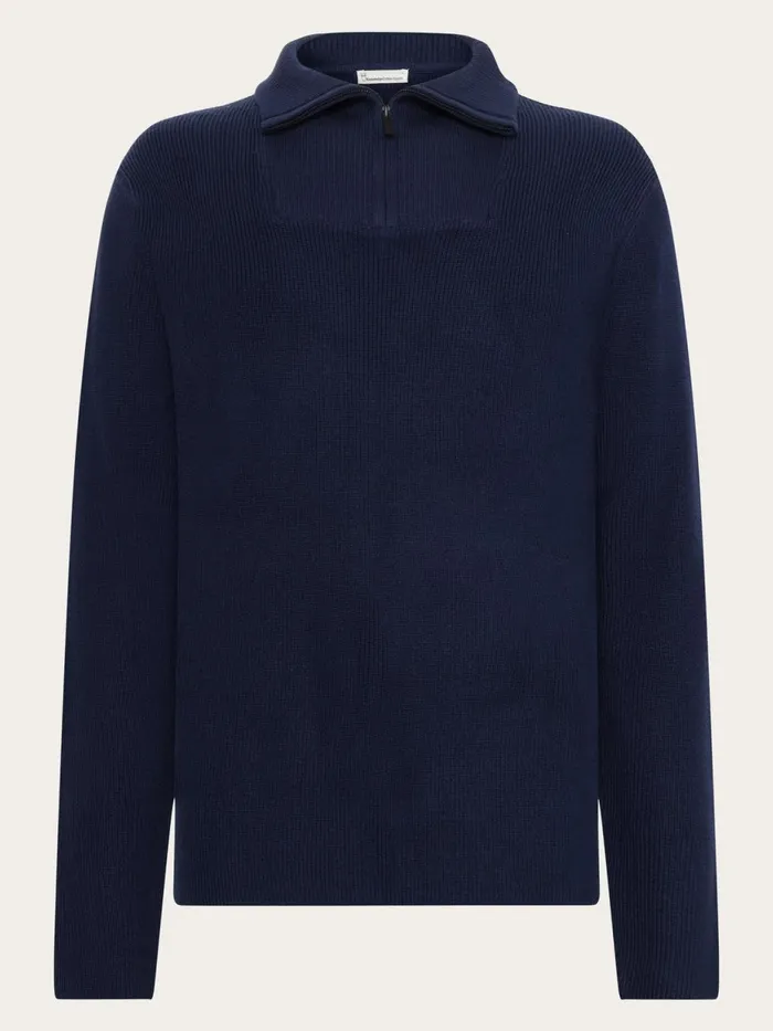 KnowledgeCotton Apparel Knits 12 Neck Zip Merino Wool Rib Knit Total Eclipse 8211 Men