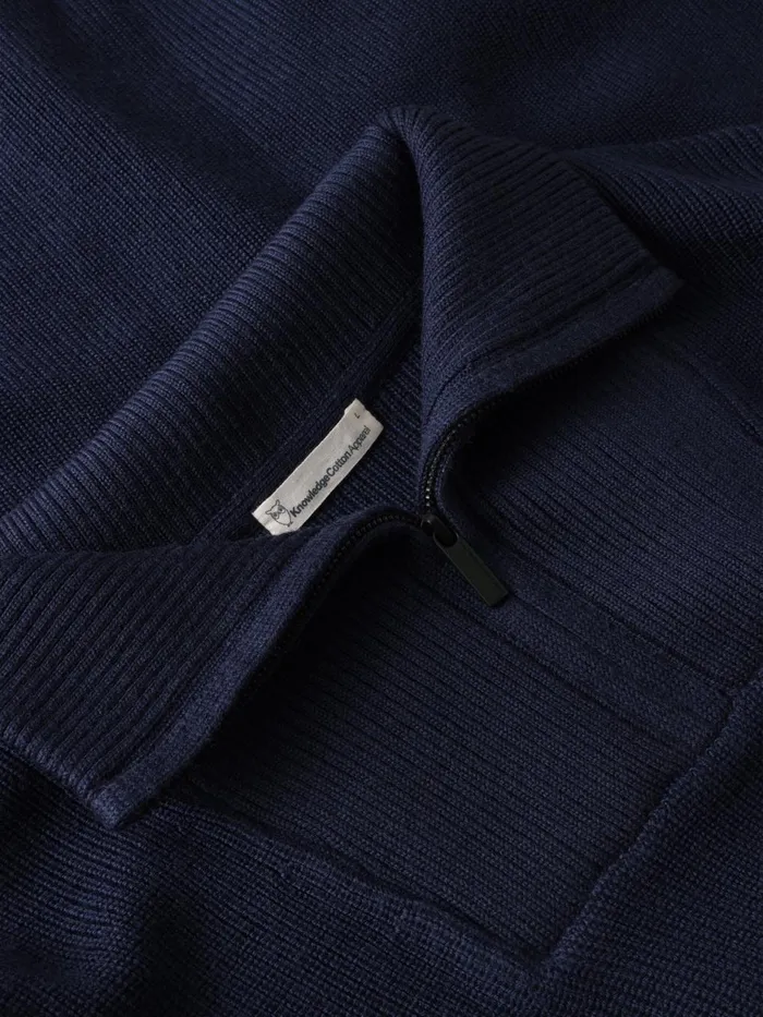 KnowledgeCotton Apparel Knits 12 Neck Zip Merino Wool Rib Knit Total Eclipse 8211 Men KnowledgeCotton Apparel Knits 12 Neck Zip Merino Wool Rib Knit Total Eclipse 8211 Men