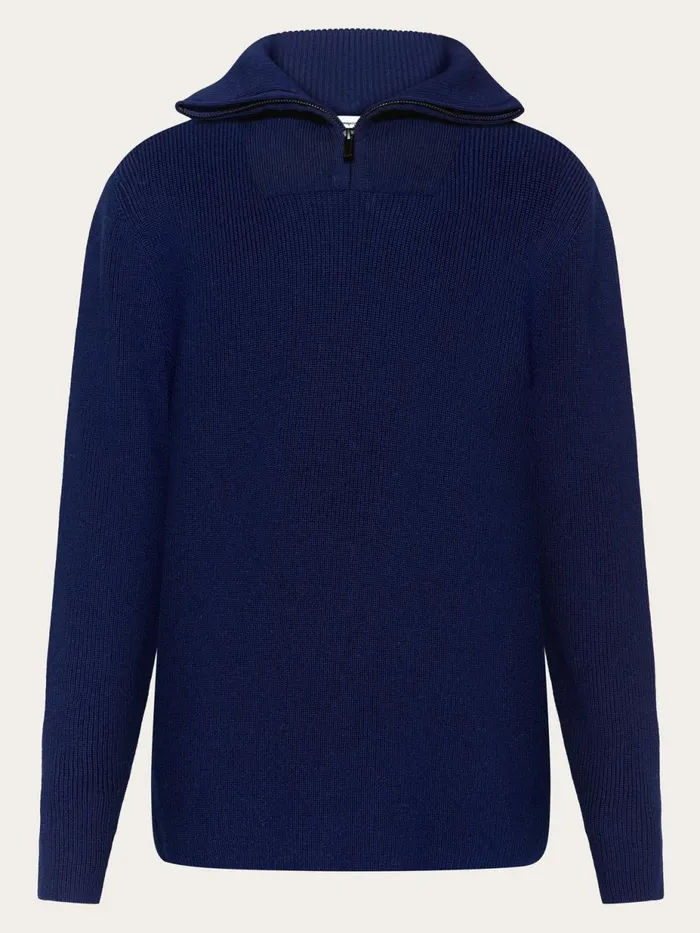 KnowledgeCotton Apparel Knits 12 Neck Zip Merino Wool Rib Knit Total Eclipse 8211 Men KnowledgeCotton Apparel Knits 12 Neck Zip Merino Wool Rib Knit Total Eclipse 8211 Men