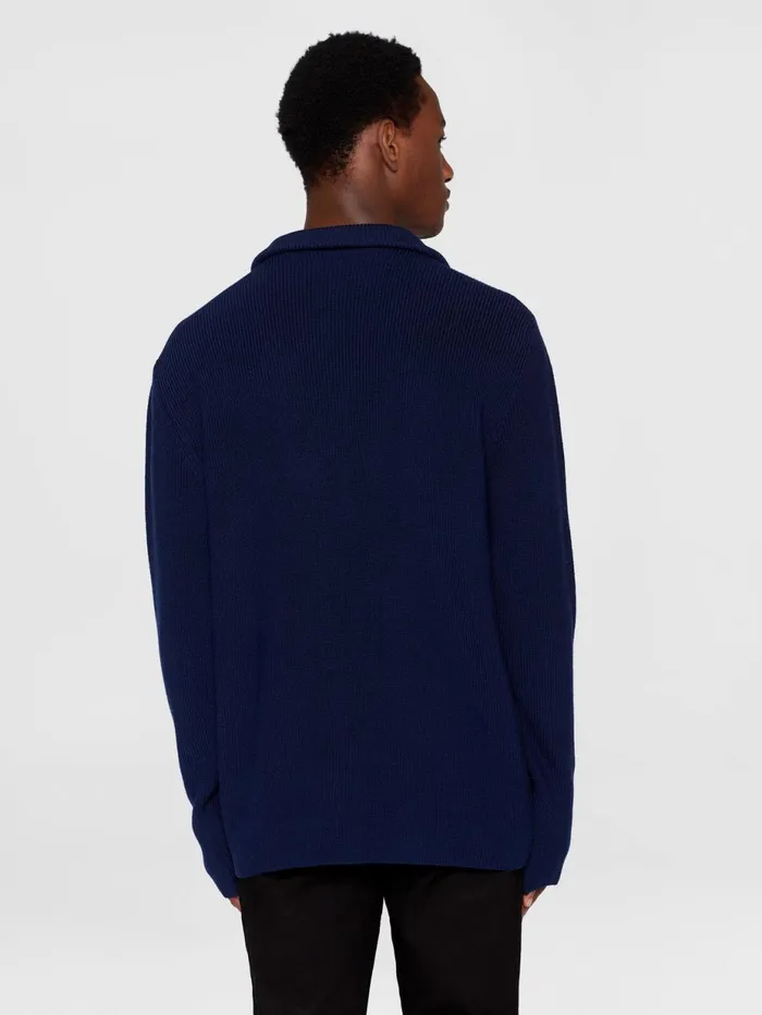 KnowledgeCotton Apparel Knits 12 Neck Zip Merino Wool Rib Knit Total Eclipse 8211 Men KnowledgeCotton Apparel Knits 12 Neck Zip Merino Wool Rib Knit Total Eclipse 8211 Men