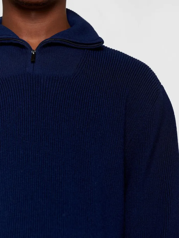 KnowledgeCotton Apparel Knits 12 Neck Zip Merino Wool Rib Knit Total Eclipse 8211 Men KnowledgeCotton Apparel Knits 12 Neck Zip Merino Wool Rib Knit Total Eclipse 8211 Men