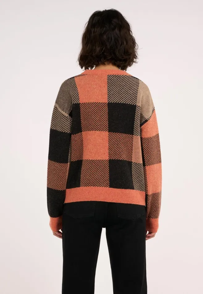 KnowledgeCotton Apparel Knits Boxy Pixel Check Crew Neck Autumn Leaf 8211 Women KnowledgeCotton Apparel Knits Boxy Pixel Check Crew Neck Autumn Leaf 8211 Women