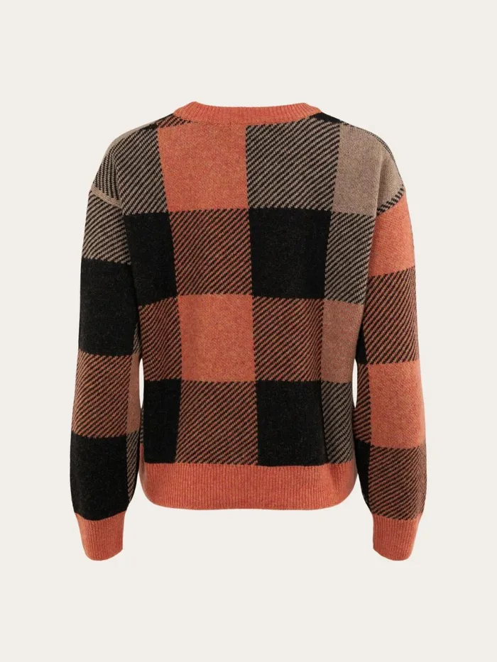 KnowledgeCotton Apparel Knits Boxy Pixel Check Crew Neck Autumn Leaf 8211 Women KnowledgeCotton Apparel Knits Boxy Pixel Check Crew Neck Autumn Leaf 8211 Women