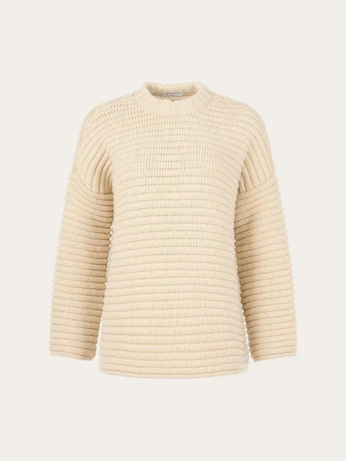 KnowledgeCotton Apparel Knits Oversized Structure Long Sleeved Knit Buttercream 8211 Women KnowledgeCotton Apparel Knits Oversized Structure Long Sleeved Knit Buttercream 8211 Women