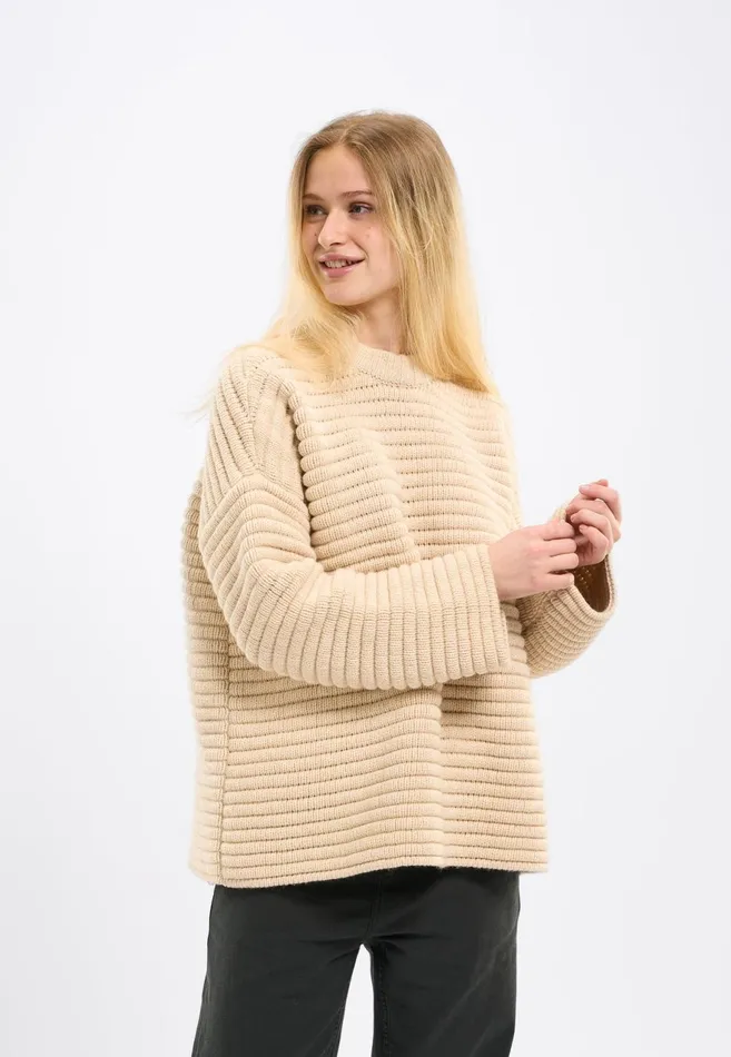 KnowledgeCotton Apparel Knits Oversized Structure Long Sleeved Knit Buttercream 8211 Women