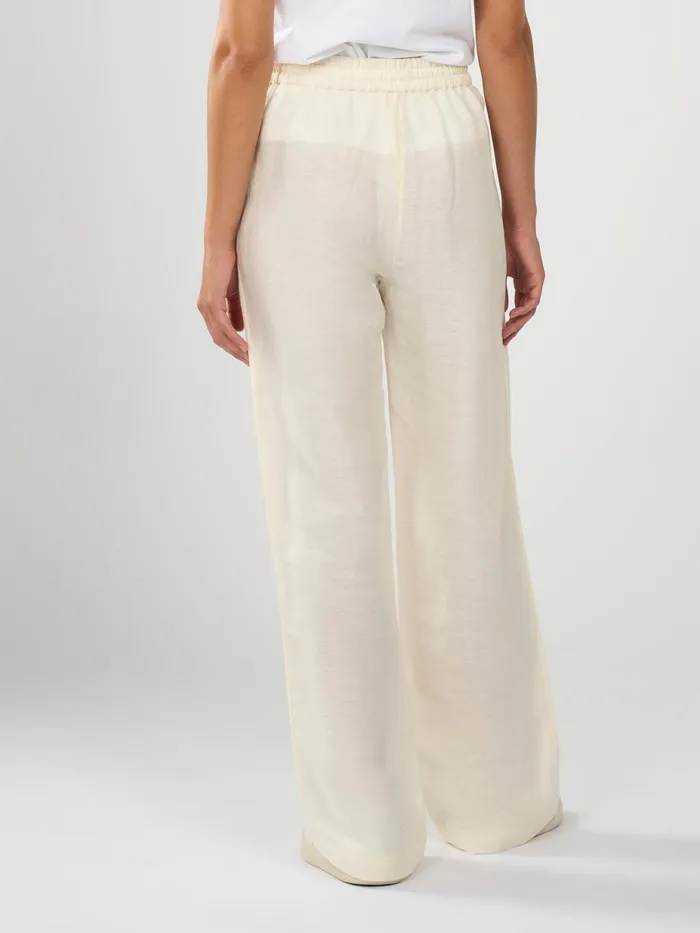 KnowledgeCotton Apparel Pants Linen Mix Elastic Waist Pants Buttercream 8211 Women