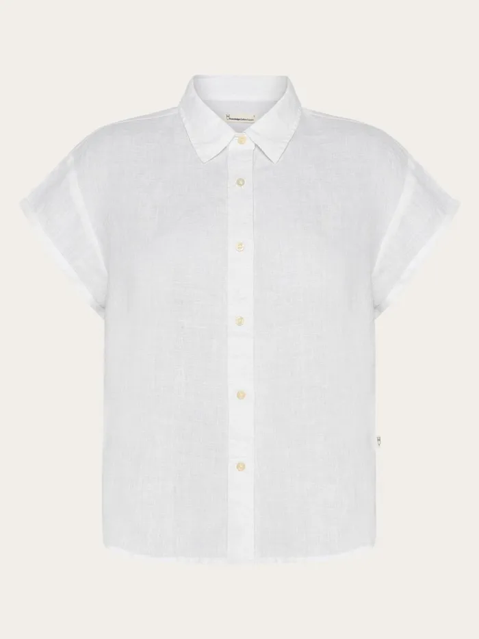 KnowledgeCotton Apparel Shirts ASTER Fold Up Short Sleeve Linen Shirt Bright White 8211 Women KnowledgeCotton Apparel Shirts ASTER Fold Up Short Sleeve Linen Shirt Bright White 8211 Women