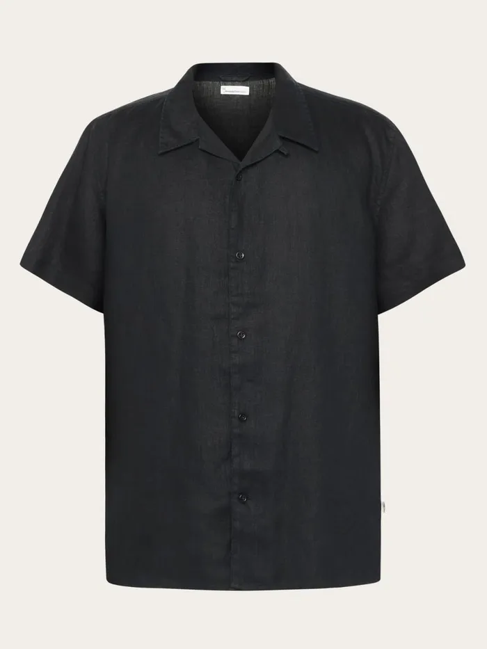KnowledgeCotton Apparel Shirts Box Fit Short Sleeved Linen Shirt Black Jet 8211 Men KnowledgeCotton Apparel Shirts Box Fit Short Sleeved Linen Shirt Black Jet 8211 Men