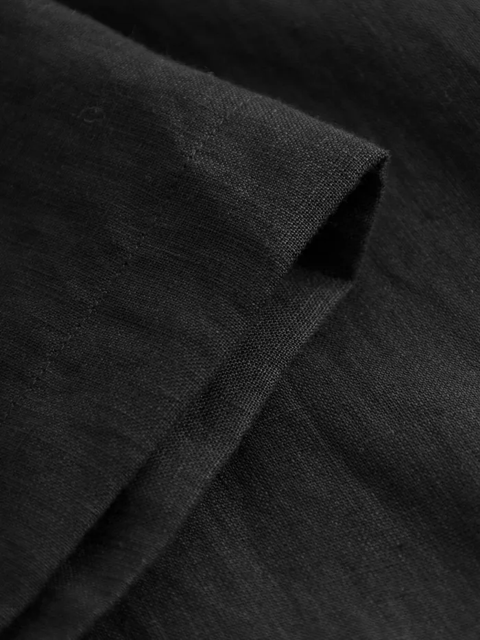 KnowledgeCotton Apparel Shirts Box Fit Short Sleeved Linen Shirt Black Jet 8211 Men