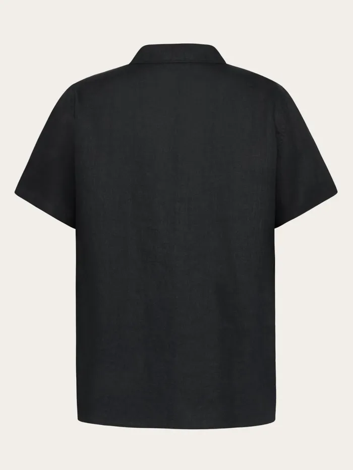 KnowledgeCotton Apparel Shirts Box Fit Short Sleeved Linen Shirt Black Jet 8211 Men